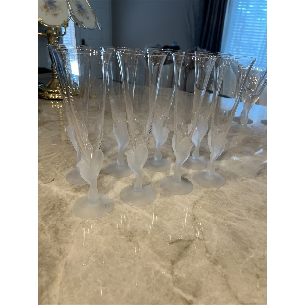Wings Clear by Sasaki Dove Stem Champagne Toasting Flutes 9 1/4" Set Of 8 New